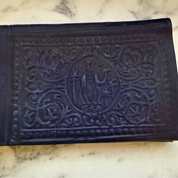 Treasures Of Morocco Handmade Moroccan By-fold Leather Wallet Large Navy - Picture 2 of 7